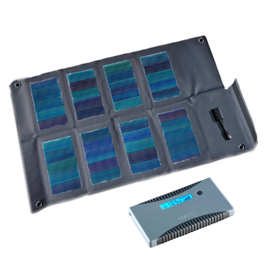 Minigorilla + faltbares Solarmodul 12Wp Tablet-Solarladegerät