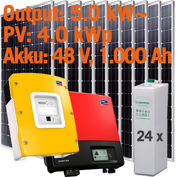 Solar Inselanlage AC 5kW / 4.000Wp / 1.000Ah