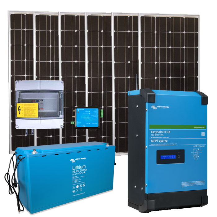 Solar Inselanlage AC 3kVA / 1.200Wp / 200Ah LiFePO4