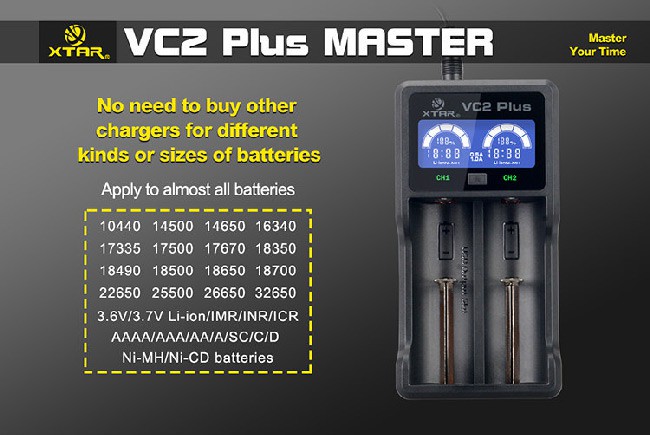 VC2 Plus - USB-Ladegerät für Li- und NiMH-Akkus