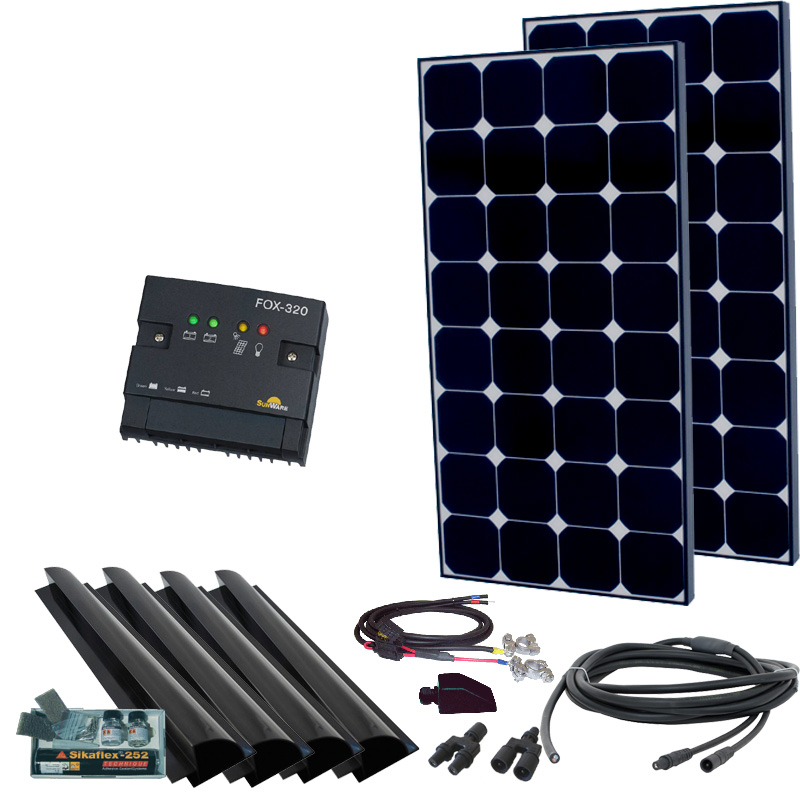 Caravan Solaranlage 12V, 200Wp mit Spoiler, schwarz