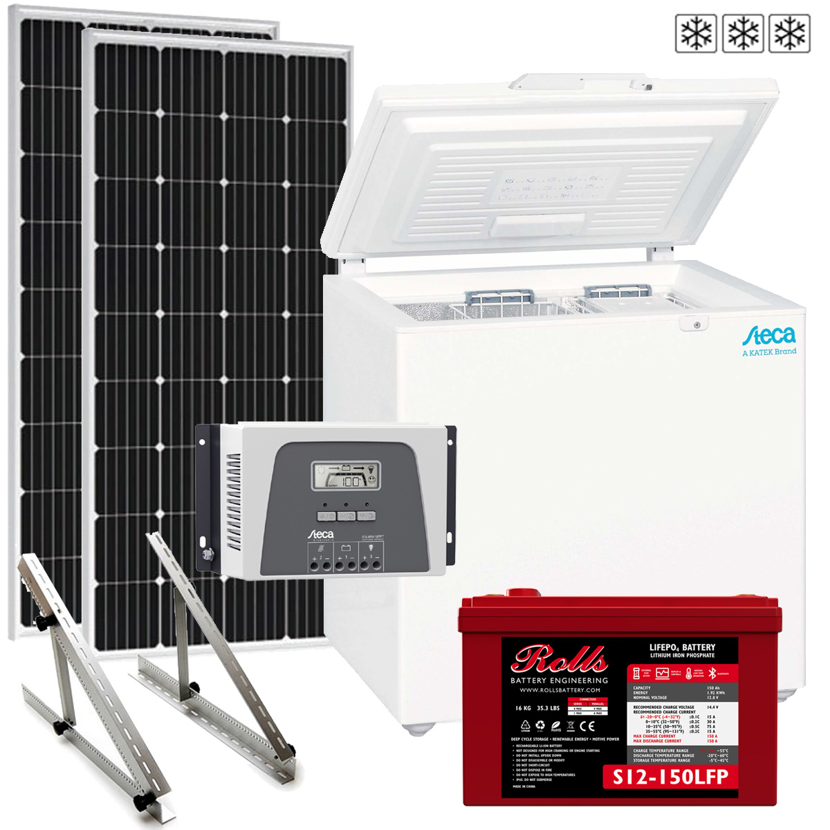 Solar-Tiefkühlsystem PF 166-H - 12V / 400Wp / 150Ah LiFePO4