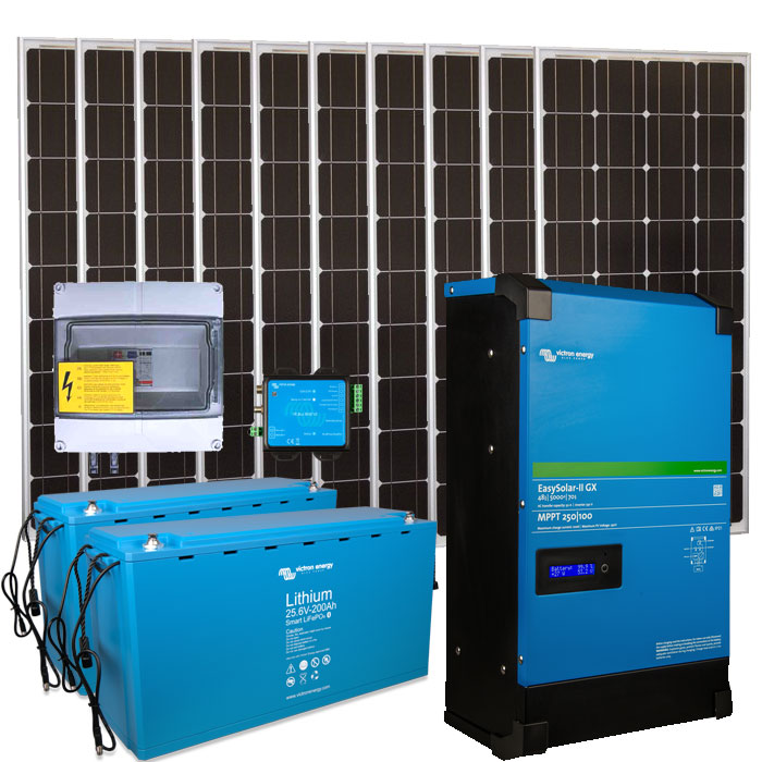Solar Inselanlage AC 5kVA / 2.000Wp / 200Ah LiFePO4 mit 0% MwSt. gemäß §12 Abs. 3 UStG Solar Inselanlage AC 5kVA / 2.000Wp / 200Ah LiFePO4 mit 0% MwSt. gemäß §12 Abs. 3 UStG