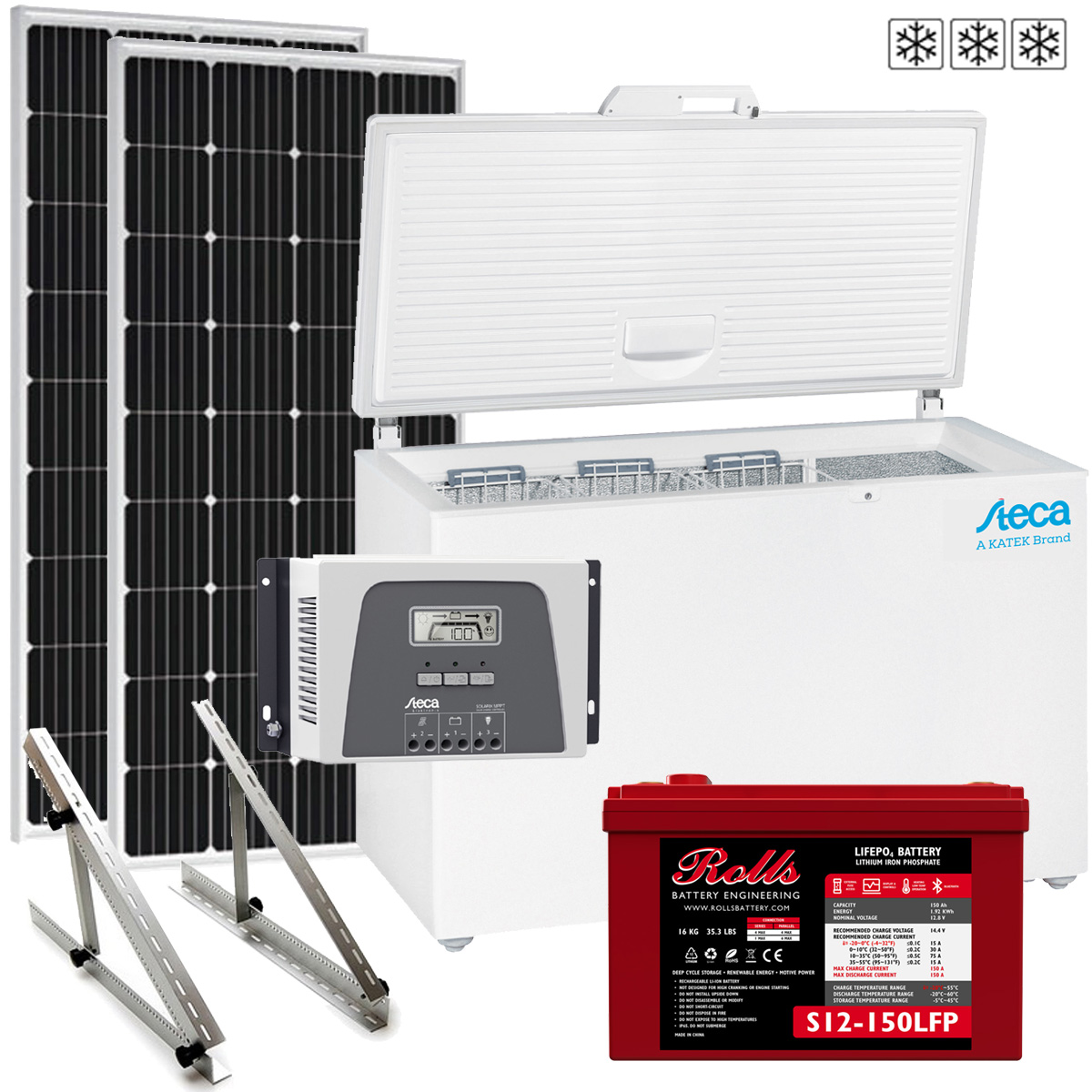 Solar-Tiefkühlsystem PF 240-H - 12V / 400Wp / 150Ah LiFePO4 Solar-Tiefkühlsystem PF 240-H - 12V / 400Wp / 150Ah LiFePO4