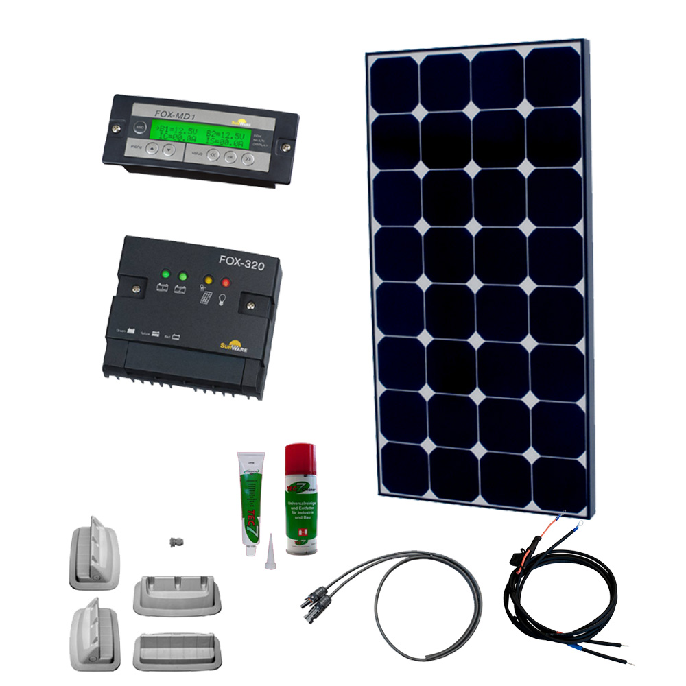 Caravan Solaranlage 12V, 120Wp mit Fernanzeige Caravan Solaranlage 12V, 120Wp mit Fernanzeige
